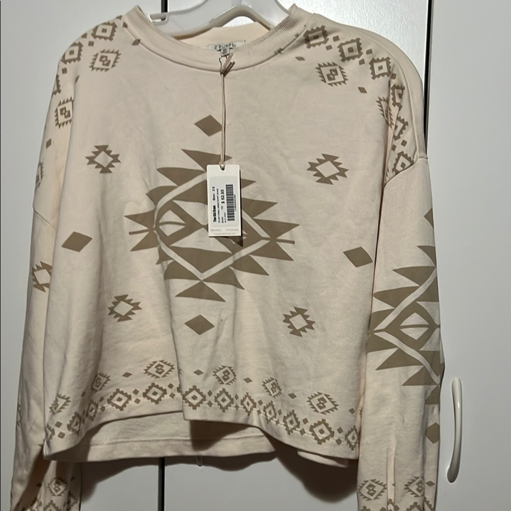 ZSUPPLY Cream Boxy Sweatshirt with Geometric Pattern